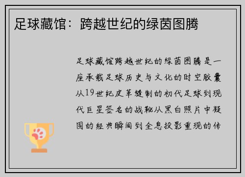 足球藏馆：跨越世纪的绿茵图腾